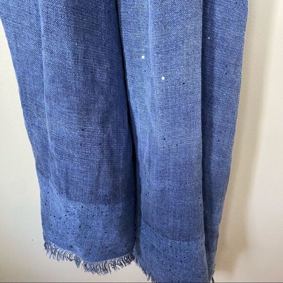 Modena Scarf Blue Sequin Casual Fringe Neutral Lightweight Oversized - Picture 3 of 7